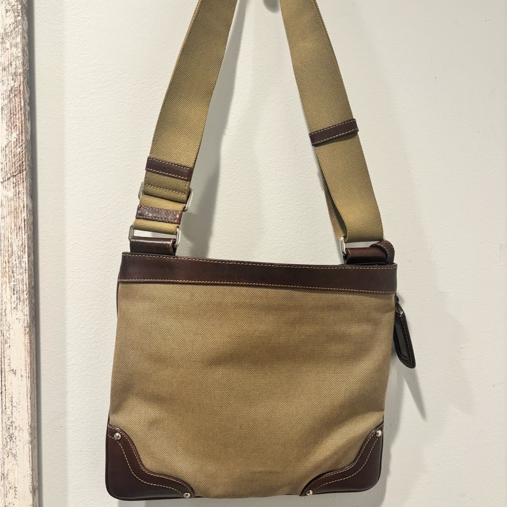 Prada Khaki Canvas and Brown Leather Messenger Bag - Picture 2 of 15